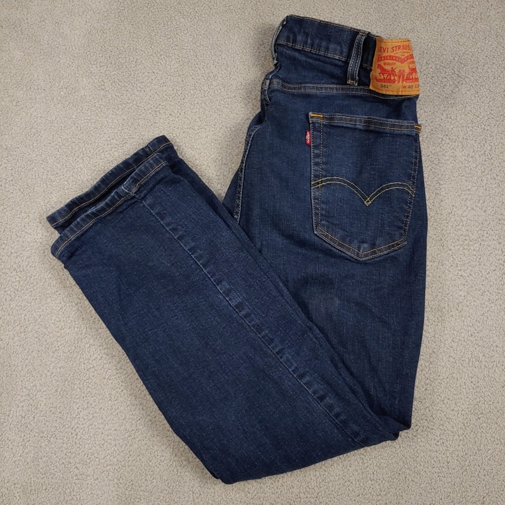 Levi's 541 Athletic Taper - Men 38x27.5 Dark Wash Stretch Denim Jeans - USED